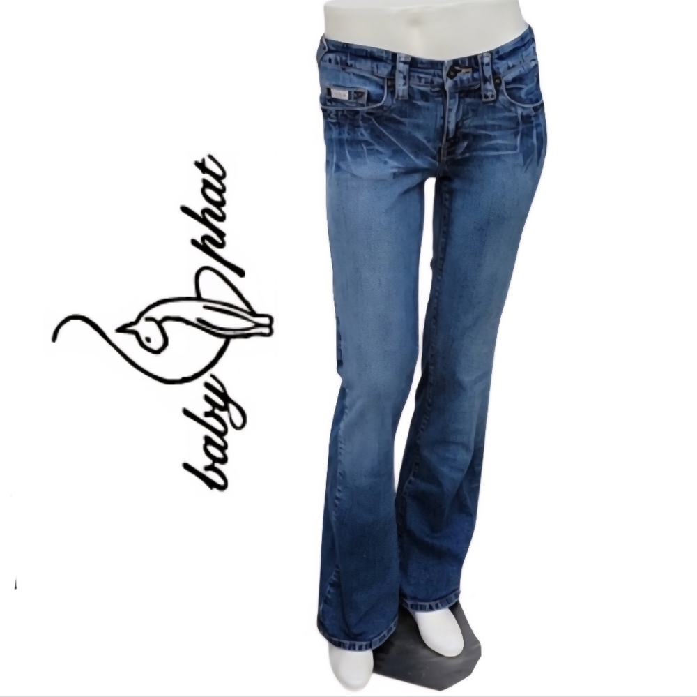 Vintage Y2K Baby Phat Women's Bootcut Jeans with Signature Gold Stitching